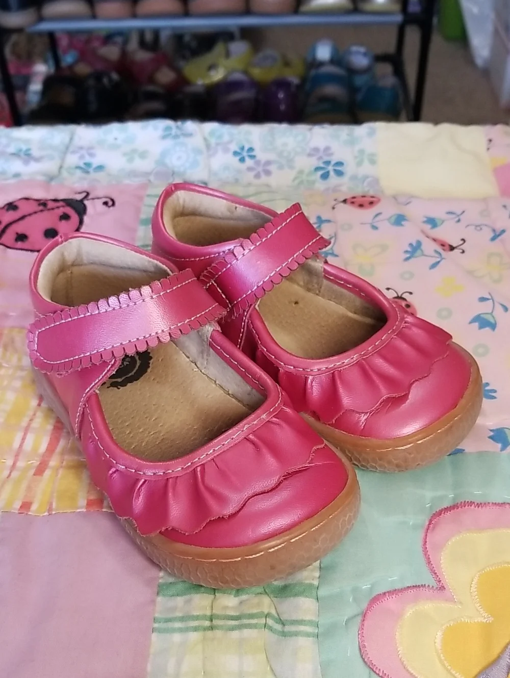 Livie & Luca Pink Shimmer Ruche Leather Mary Jane Size 7
